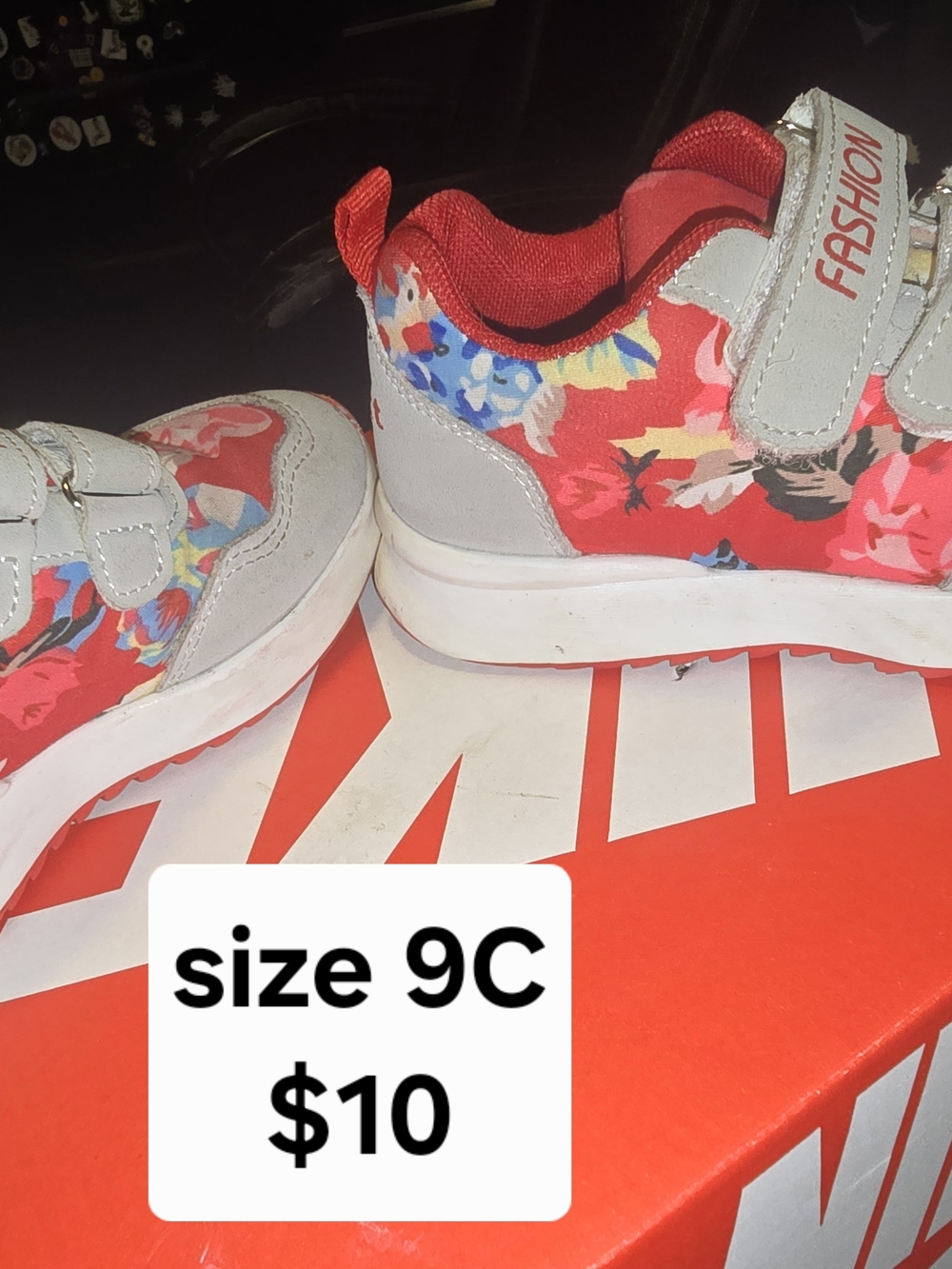 Kids' Floral Red & Gray Sneakers - Size 9C
